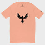 Front of FH Fitted Performance T-Shirt in Desert Pink with Black Phoenix design.