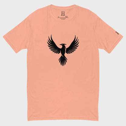 Front of FH Fitted Performance T-Shirt in Desert Pink with Black Phoenix design.