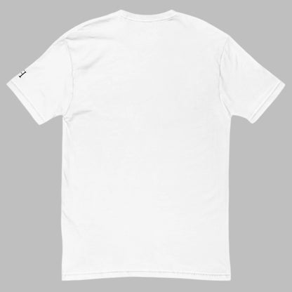 Back of white T-shirt, blank with no graphics or text.