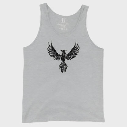 Front of Fearless Harbor Distressed Tank in Athletic Heather Grey with a distressed phoenix design.