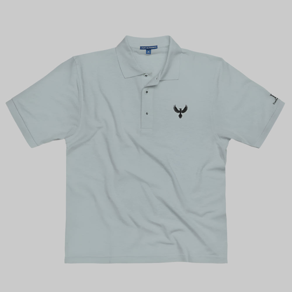 Front of Fearless Harbor Port Authority Premium Polo shirt in Cool Heather, Phoenix logo on upper left chest.