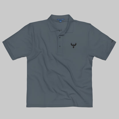 Front of Fearless Harbor Port Authority Premium Polo shirt in Steel Grey, Phoenix logo on upper left chest.