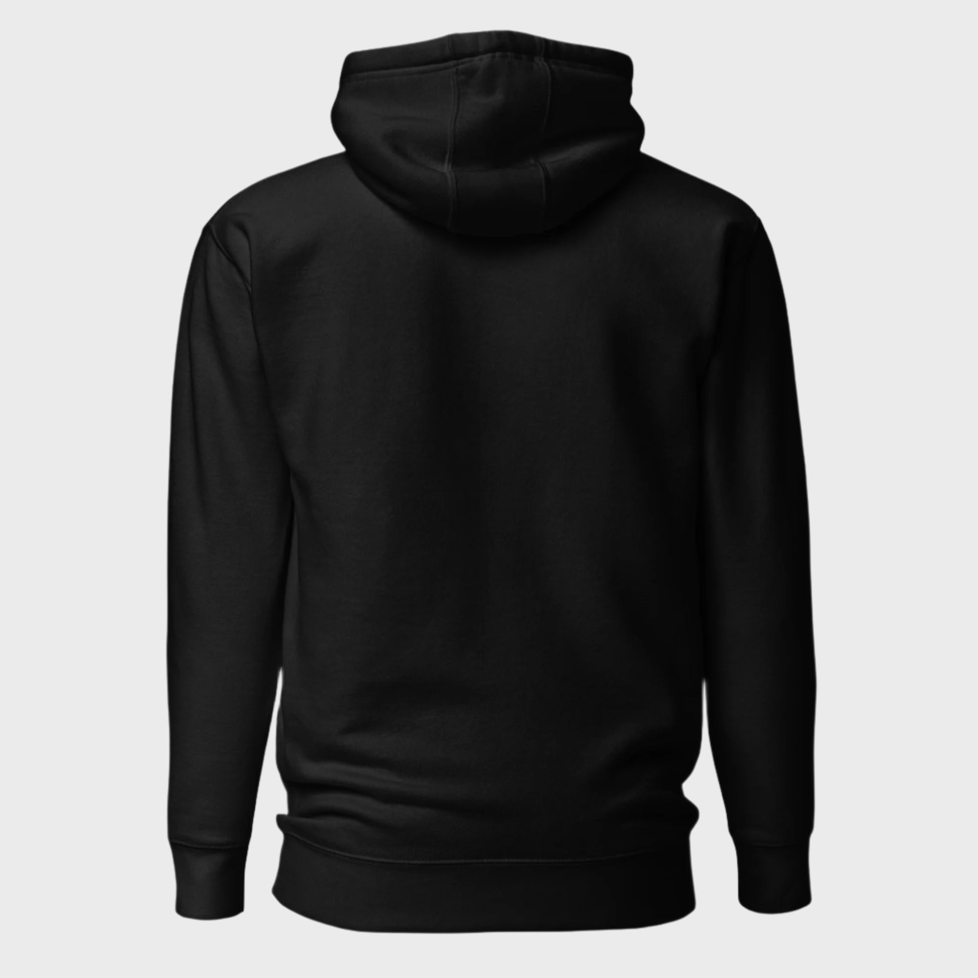 Back of Fearless Harbor Premium Hoodie in Black, blank with no graphics or text.