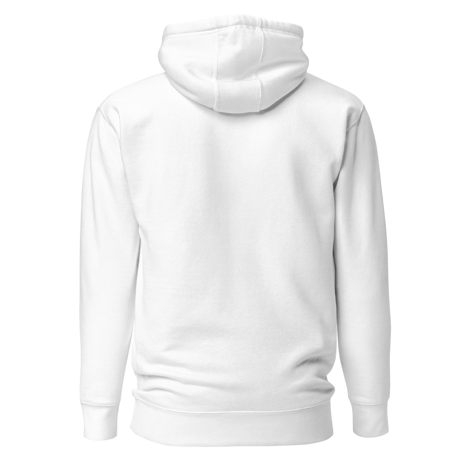 Back of Fearless Harbor Premium Hoodie in White, blank with no graphics or text.