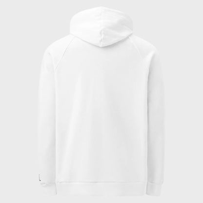 Back of Fearless Under Armour Hoodie in White, blank with no graphics or text.