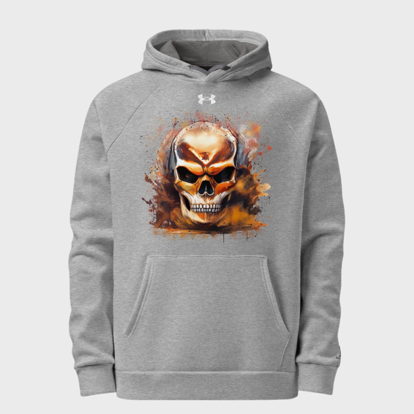 Front of Fearless Under Armour Hoodie in Grey with skull design.