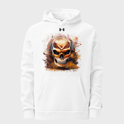 Front of Fearless Under Armour Hoodie in White with skull design.