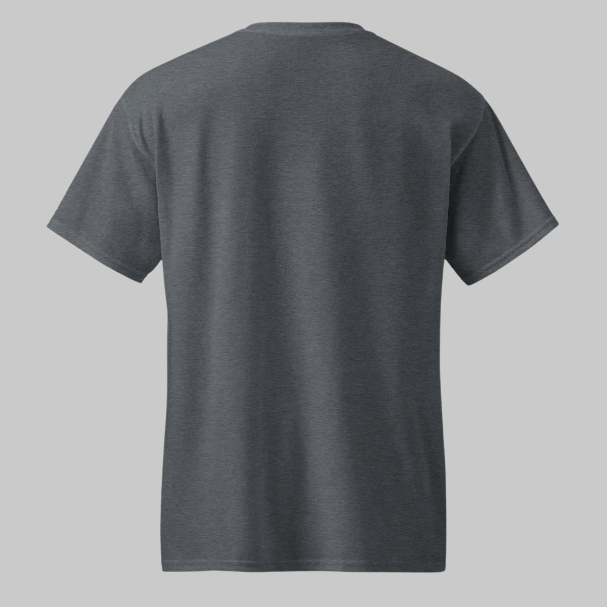 Back of Flourishing Sunset T-Shirt in Dark, blank with no graphics or text. mockup