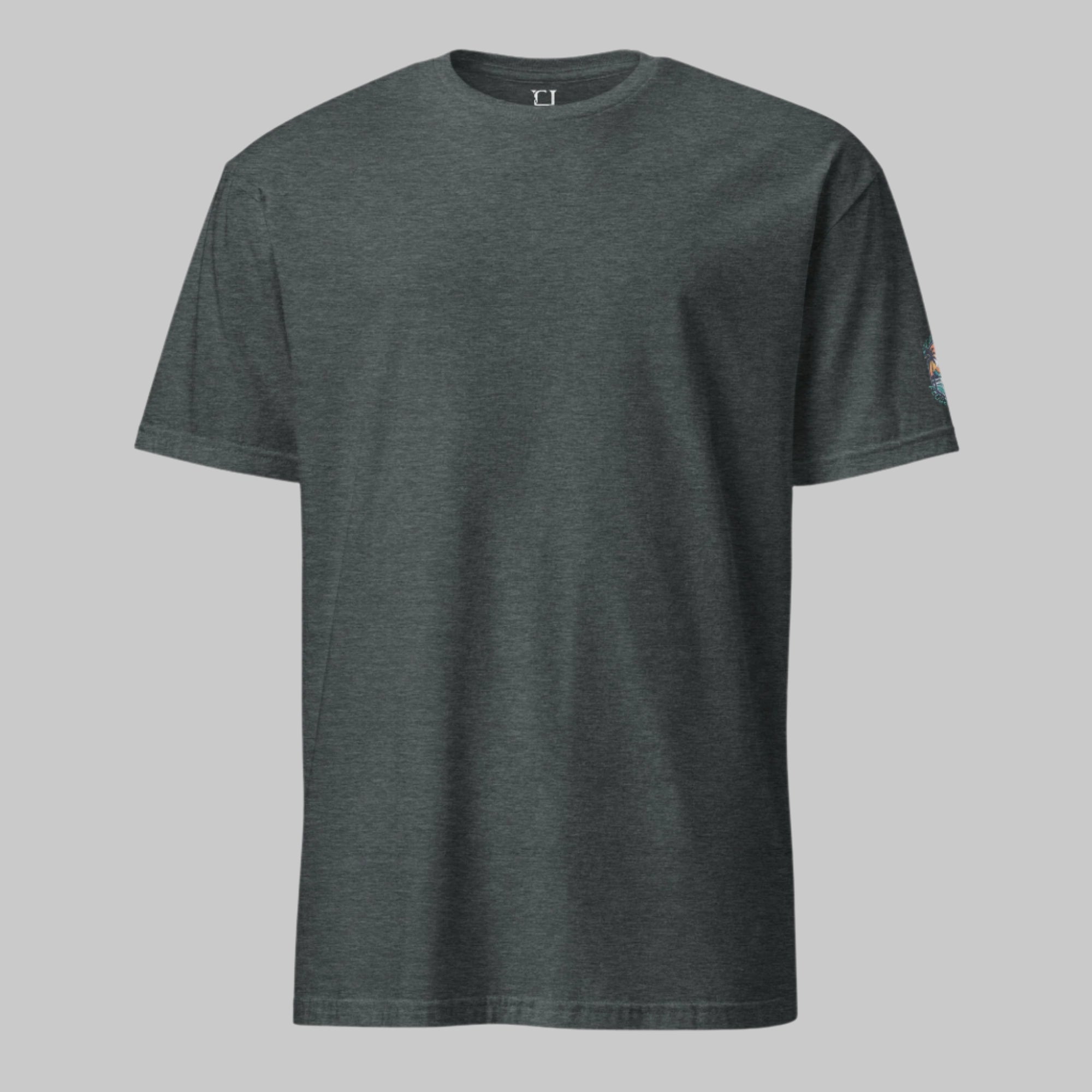 Front of Harbor Chill Tee T-Shirt in Dark Heather, blank with no graphics or text.