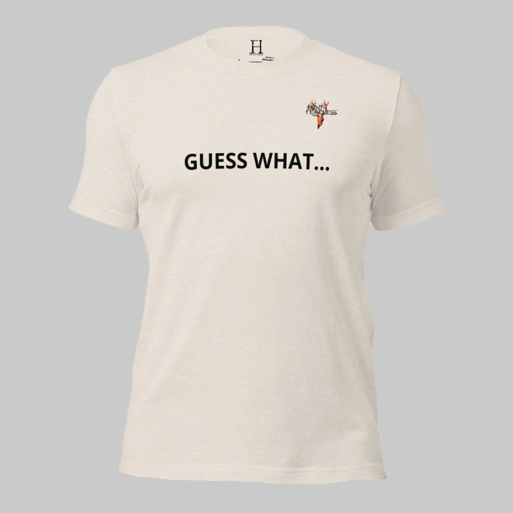 Front of I Like Ducks T-Shirt in Dust with deer logo and the words Hunt Fearless.