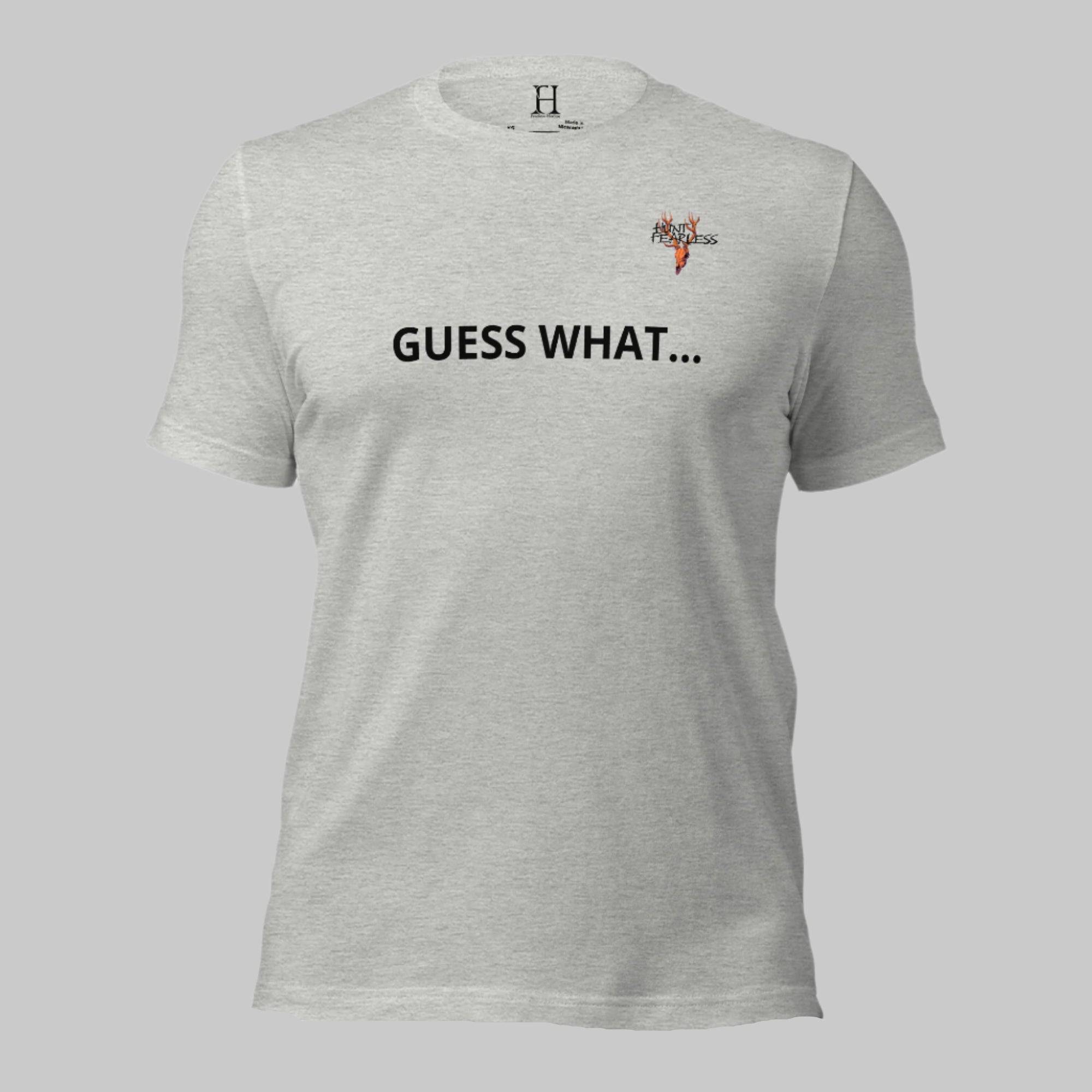 Front of I Like Ducks T-Shirt in Grey with deer logo and the words Hunt Fearless.