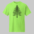 Front of Lone Pine T-Shirt in Lime with a Pine Tree Silhouette design.