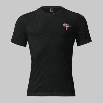 Front of Men's Mammoth Bow Hunt T-Shirt in Black with deer logo and the words Hunt Fearless.