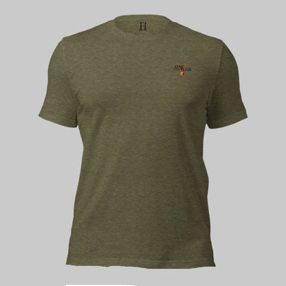 Front of Mighty Moose Ridge T-Shirt in Olive with deer logo and the words Hunt Fearless.