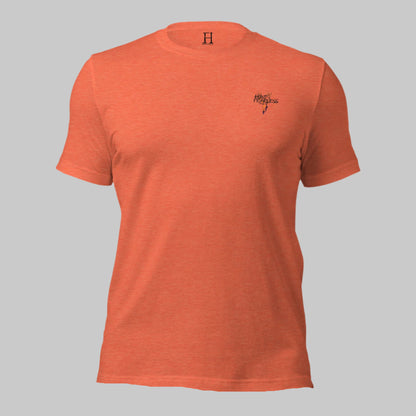 Front of Mighty Moose Ridge T-Shirt in Orange with deer logo and the words Hunt Fearless.