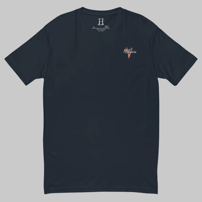 Front of Mighty Moose T-Shirt in Midnight Navy, with deer logo and the words Hunt Fearless.