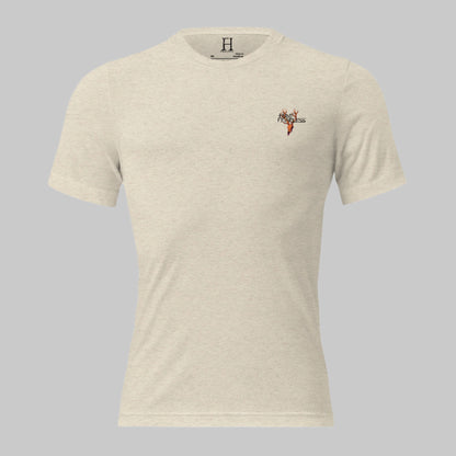 Front of Fearless Harbor Ram Edition T-Shirt in Oatmeal with deer logo and the words Hunt Fearless.