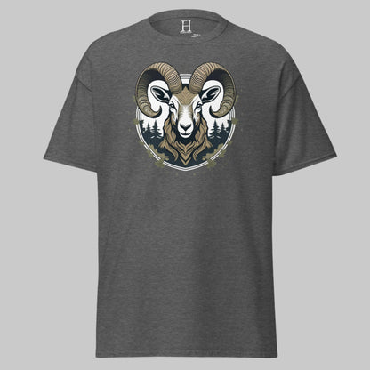 Front of Shadowed Big Horn Sheep Hunting T-Shirt in Dark Grey with a Ram design.