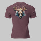 Back of Skull Beast T-shirt in Maroon with a Buck Deer Skull and Antler design, and FH logo in black.