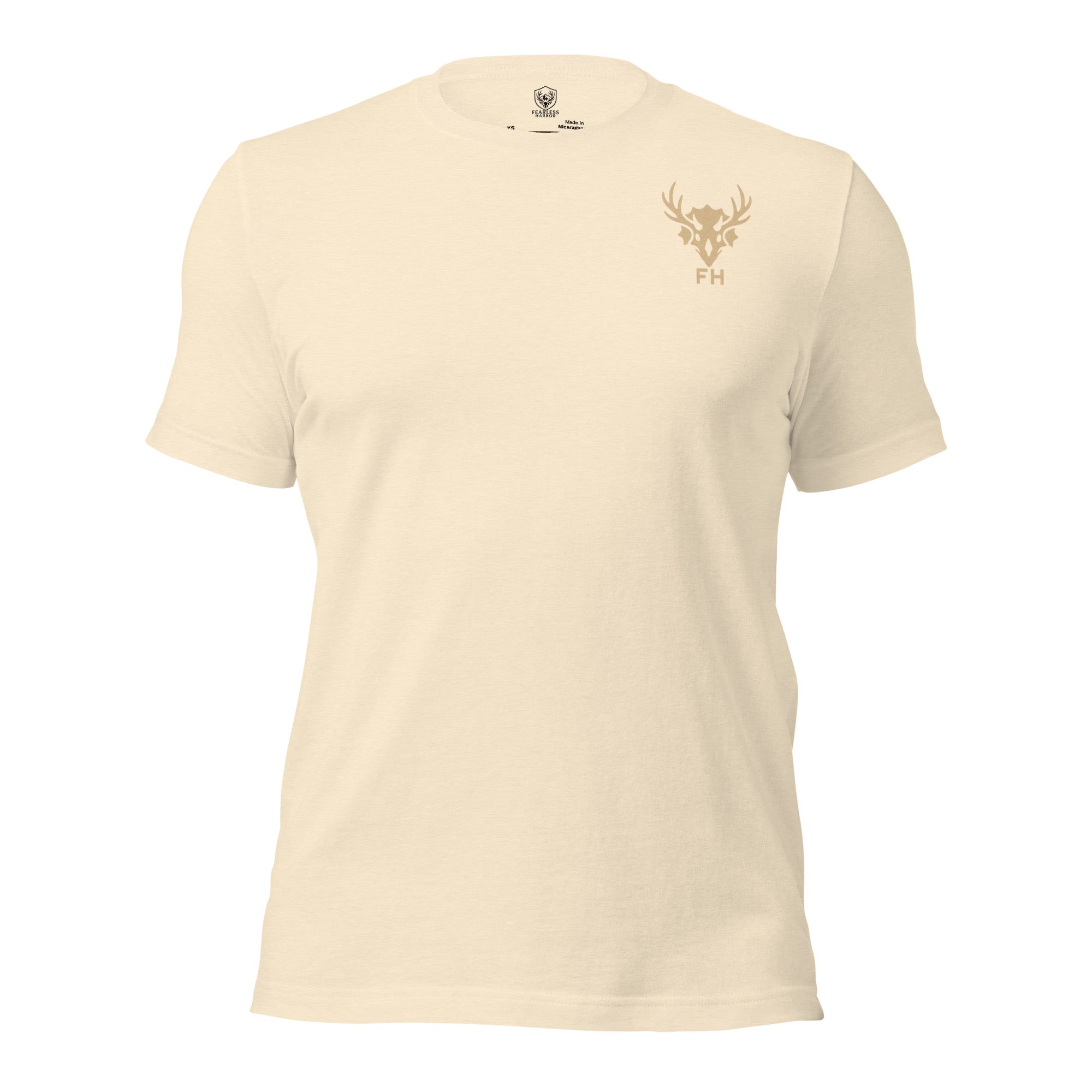 Mens natural heather primitive hunting shirt with Fearless Harbor chest logo