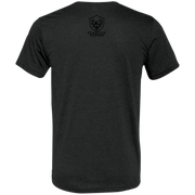 Back view of the Men’s Not All Shadows Are Animals Bigfoot Archery Premium Tee in Charcoal Triblend showing a small upper back Fearless Harbor shield logo near the collar.