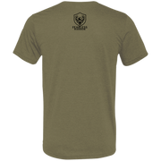 Back view of the Men’s Not All Shadows Are Animals Bigfoot Archery Premium Tee in Olive Triblend showing a small upper back Fearless Harbor shield logo near the collar.