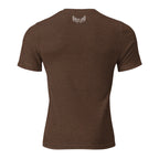 Back view of Men’s Rut Line Heritage Tri-Blend Tee in brown with flowing whitetail rut buck graphic