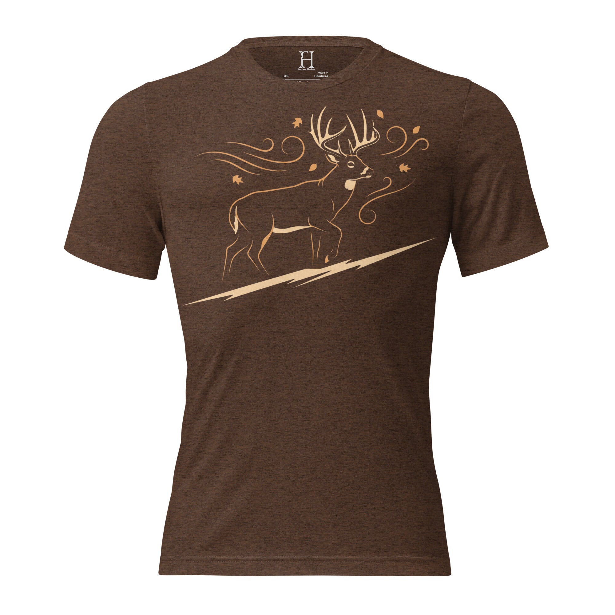 Front view of Men’s Rut Line Heritage Tri-Blend Tee in brown – men’s whitetail rut hunting shirt