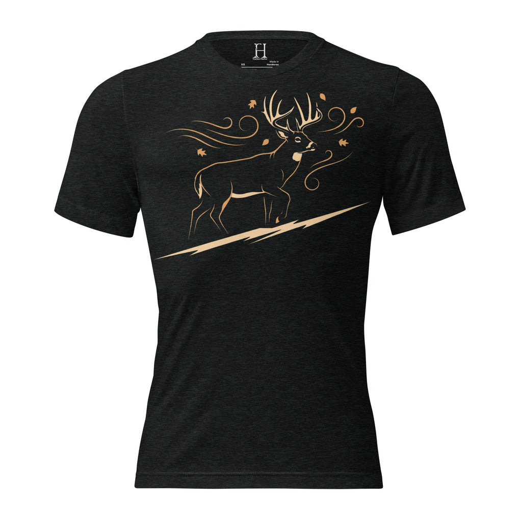 Front view of Men’s Rut Line Heritage Tri-Blend Tee in charcoal black – men’s whitetail rut hunting shirt