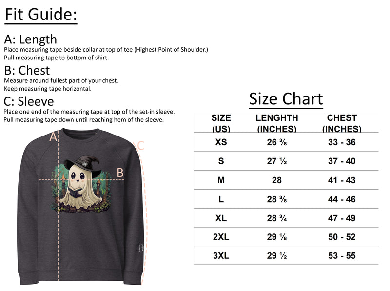 Size chart for Fearless Harbor Women's Moonlit Witches' Sweatshirt