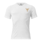 Solid White mens turkey hunting graphic tee front view with Fearless Harbor chest mark
