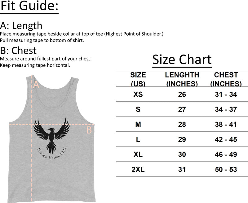 Size chart for Fearless Harbor Men's Fearless Tank