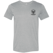 Front view of athletic grey premium elk hunting graphic tee with small Fearless Harbor shield logo on left chest.