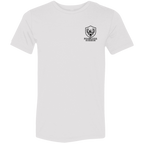 Front view of white premium elk hunting graphic tee with small Fearless Harbor shield logo on left chest.