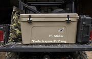 Three inch drake edition die cut sticker featuring a flying waterfowl duck in multicolor placed on a rotomolded cooler.