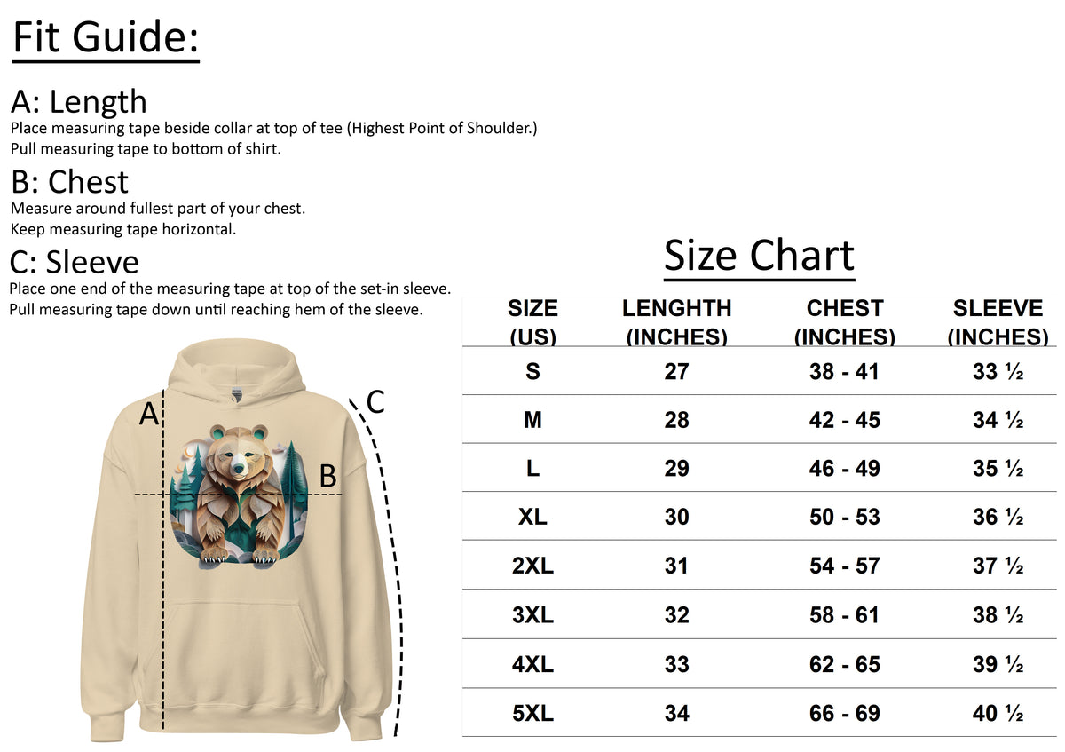 Women's Bear Haven Hoodie size chart