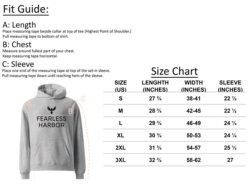 Size chart for Fearless Harbor Women's Fearless Harbor Oversized Hoodie
