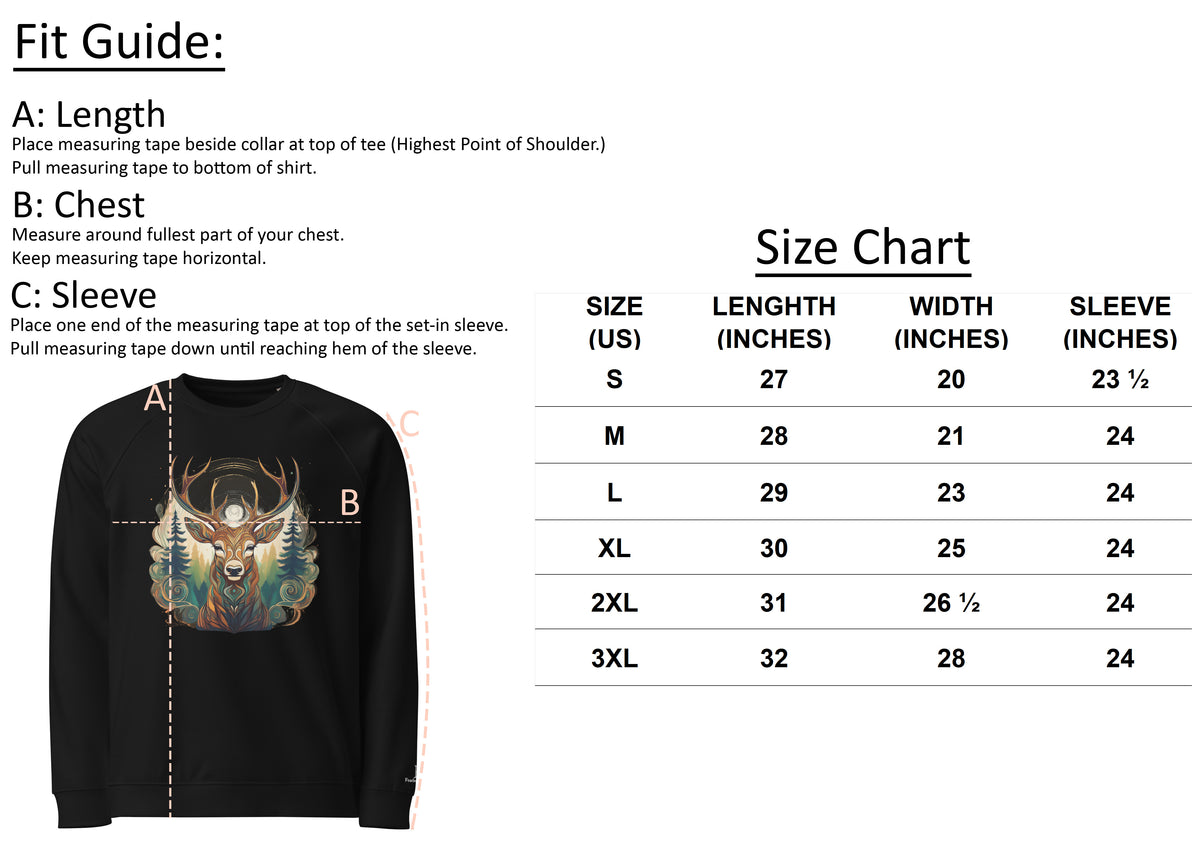 Women's Forest Buck Sweatshirt size chart