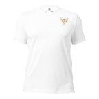 Men’s white hunting tee with clean Fearless Harbor chest emblem