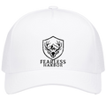 White men’s hunting snapback hat featuring the Fearless Harbor shield logo on the front panel.