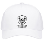 White men’s hunting snapback hat featuring the Fearless Harbor shield logo on the front panel.