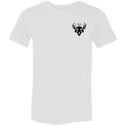 White premium elk hunting shirt front with a small black Fearless Harbor logo printed on the left chest.