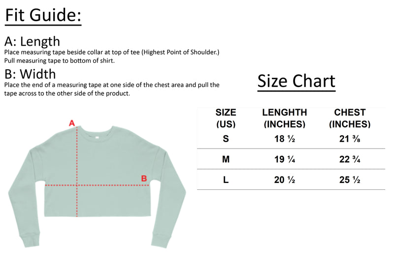 Size chart for Fearless Harbor Autumn Tailgate Fleece Crop Sweatshirt