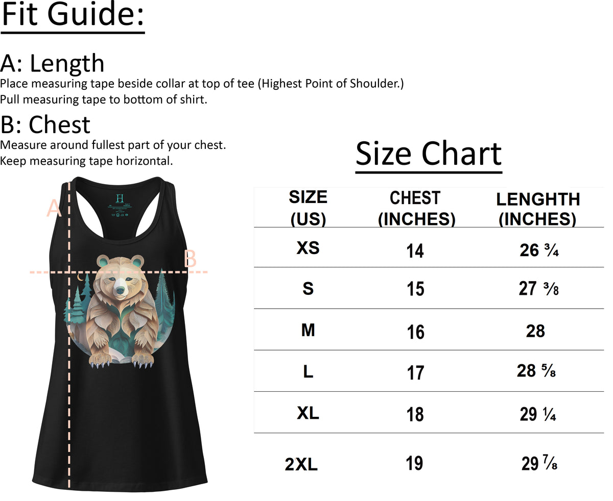 Women's Bear Haven Fitted Tank size chart