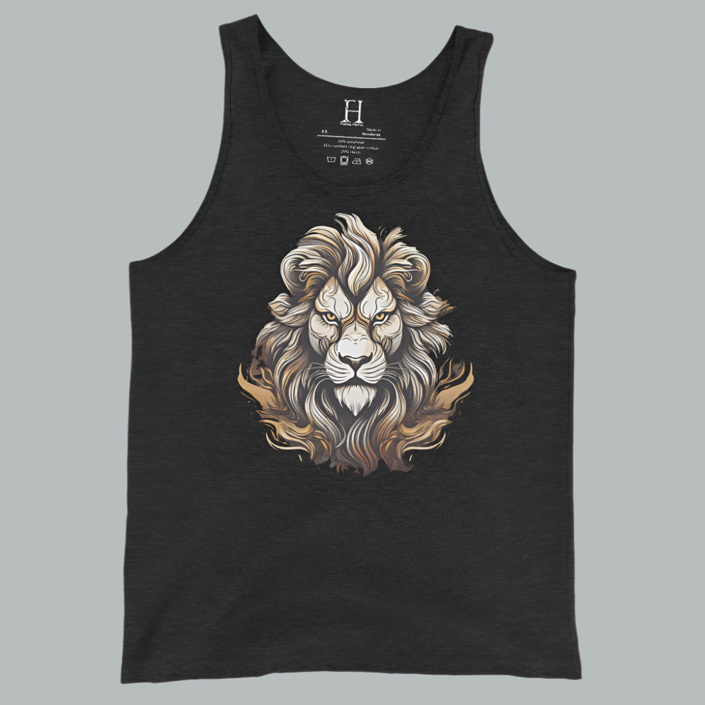 Charcoal black triblend women’s tank with a commanding lion head graphic.