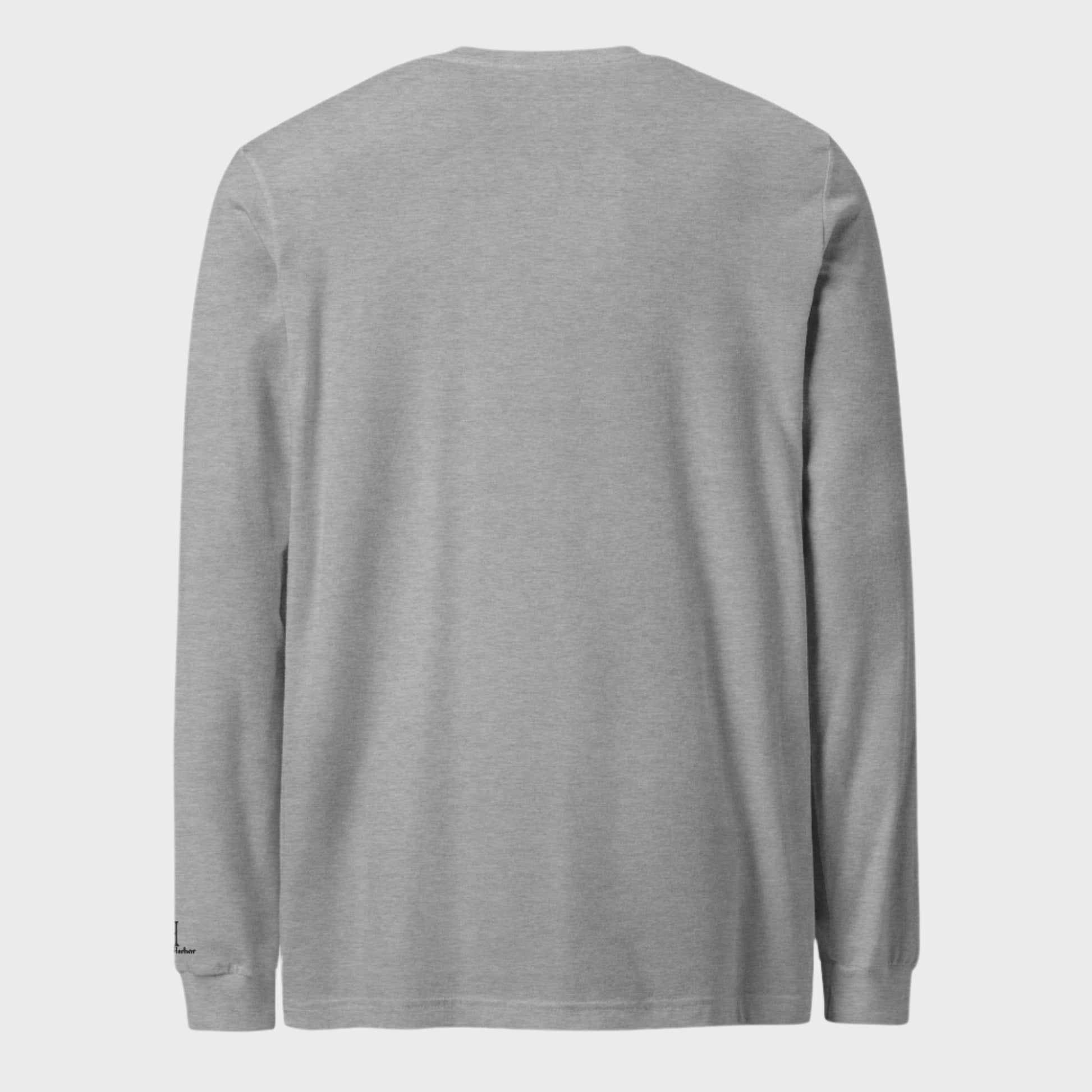 Back of Autumn Pumpkin Patch Long Sleeve T-Shirt in Grey, blank with no graphics or text.