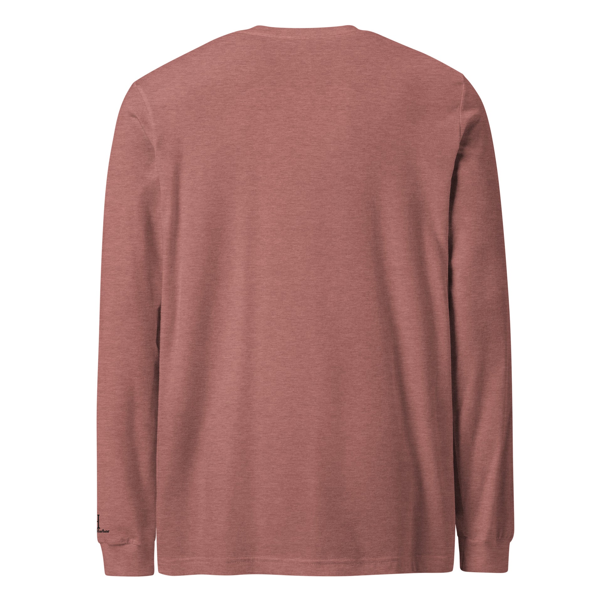 Back of Autumn Pumpkin Patch Long Sleeve T-Shirt in Heather Mauve, blank with no graphics or text.