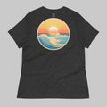 Back of Beach Emblem T-Shirt for Casual Beach Vibes in Dark Grey with an image of an ocean at sunset.