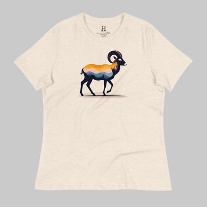 Front of Big Horn T-Shirt in Natural Prism with a Bighorn Sheep Silhouette design.