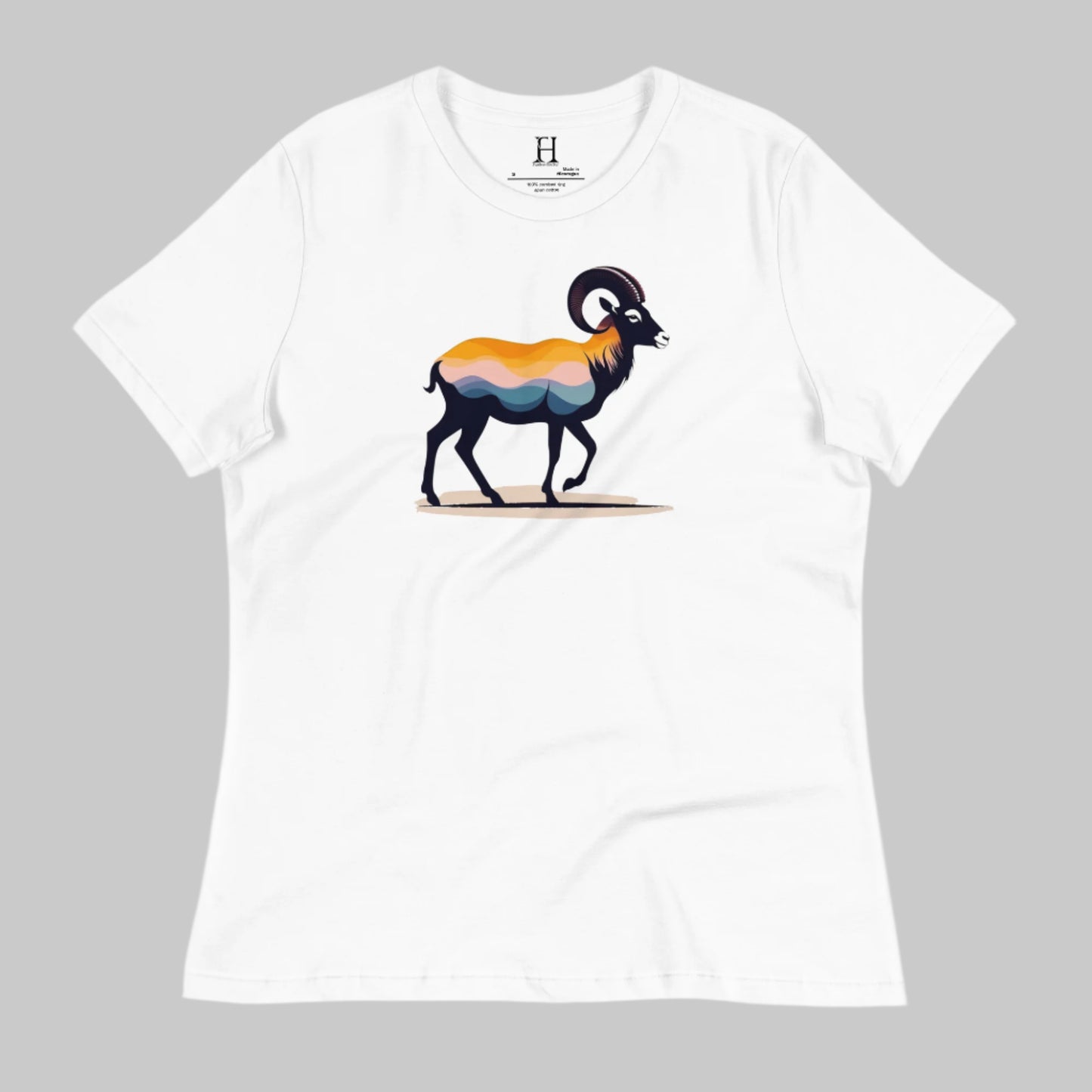 Front of Big Horn T-Shirt in White with a Bighorn Sheep Silhouette design.